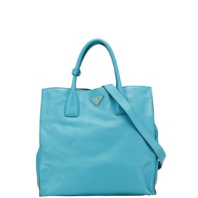 Prada Triangle Logo Plate Handbag/Shoulder Bag, 2-Way, Light Blue Leather, Women's, PRADA