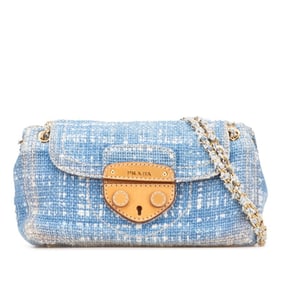 Prada Chain Shoulder Bag BR4658 Blue Tweed Leather Women's PRADA