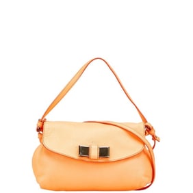 Chloé Chloe Lily Ribbon Handbag/Shoulder Bag, 2-Way, Orange Leather, Women's