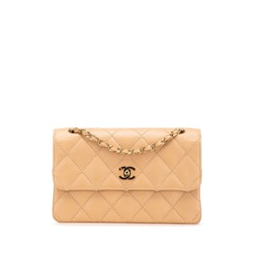 CHANEL Wild Stitch Coco Mark Chain Shoulder Bag in Beige Calfskin for Women