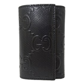 GUCCI Key Case for Men, GG Embossed Leather, Black, 625565, 6 Rings, Unisex