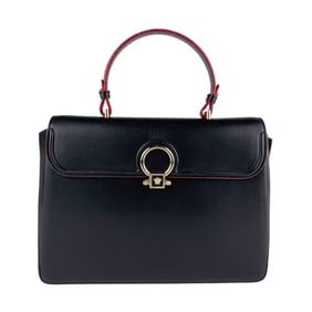 Versace Medusa Leather Handbag Shoulder Bag in Black and Red, Women's, z7490