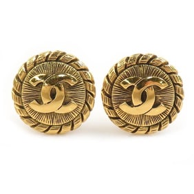 CHANEL Coco Mark Metal Gold Earrings for Women e61083j