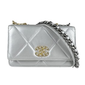 CHANEL Chain Wallet, Long Leather Silver, Women's, Z7551