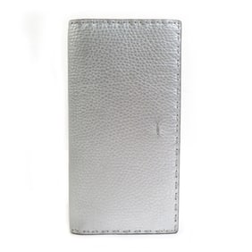Fendi FENDI Bi-fold Long Wallet, Leather, Silver, Men's/Women's, 7M0186-74P, h31688a