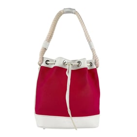 Burberry Handbag Canvas Leather Red White Women's Z7546