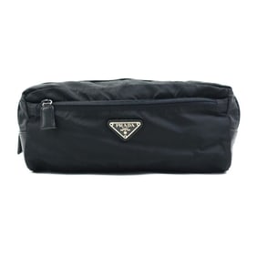 Prada clutch bag pouch in nylon and leather black for men women, r10861a