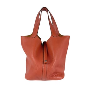 Hermes Hermès Picotin Lock MM 22 Handbag in Taurillon Clemence Leather, Pink Orange Brown, Silver,