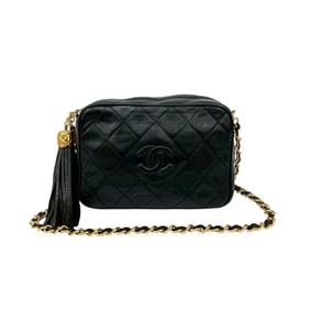 CHANEL Matelasse Coco Mark Tassel Lambskin Chain Shoulder Bag, Black, 78994