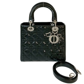 Christian Dior Lady Cannage Patent Leather 2-Way Handbag/Shoulder Bag 948-8