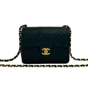 CHANEL Mini Matelasse Coco Mark Lambskin Chain Shoulder Bag, Black, 38366