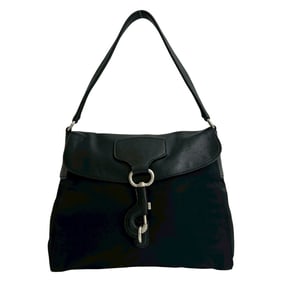 PRADA Prada Triangle Logo Leather and Nylon One-Shoulder Bag/Semi-Shoulder Bag/Handbag Black 25565