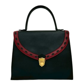 YVES SAINT LAURENT YSL logo cutout perforated leather handbag in black and red (19926)