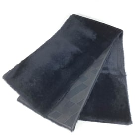 HERMES Leather Fur Shawl Stole Scarf Men's Women's Black