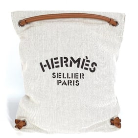 HERMES Sac Aline MM Logo Backpack, Toile Chevron, Barenia, Men's/Women's, Beige