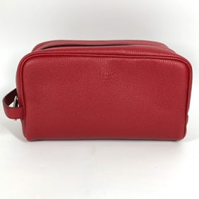 FENDI 7AS378 Leather Clutch Bag with Handle and Logo, Red, for Men Women