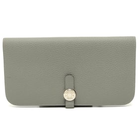 HERMES Dogon Long Wallet, Bifold, Silver Hardware, Women's, Grimoire (Estimated), Gray