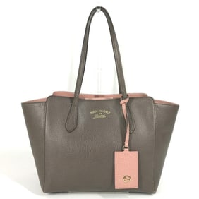 GUCCI 354408 Two-Tone Logo Swing Tote Bag, Leather Shoulder Gray, Men's and Women's