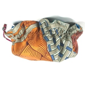 HERMES Petit H Drawstring Makeup Pouch, Silk, Men's and Women's, Orange