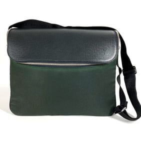 LOUIS VUITTON M30862 Taiga Taimir Shoulder Bag, Leather and Nylon, Men's, Ardoise Khaki