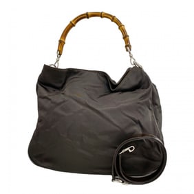 Gucci Bamboo Handbag 001 1781 1577 Nylon Dark Brown 2-Way Bag for Women