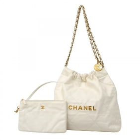 Chanel Shoulder Bag 22 Calfskin White Women's
