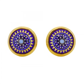 Hermes enamel circle earrings, GP plated, cloisonné, gold, blue, multicolor, women's