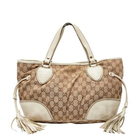 Gucci Heart Tassel GG Canvas Handbag Tote Bag 211955 Beige White Leather Women's GUCCI