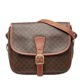 Celine Macadam Shoulder Bag Brown Leather Women's CELINE