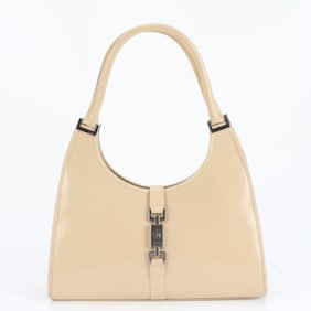 Gucci Jackie Leather Shoulder Bag Tote 002-1067 Beige with Silver Hardware for Women