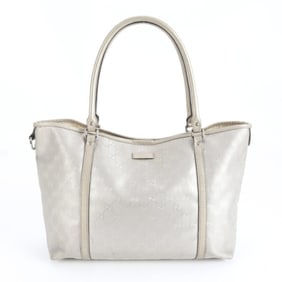 Gucci GG Crystal 197953 Leather Tote Bag Shoulder Handbag Silver Women's