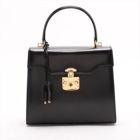 Gucci Ladylock Leather Handbag, Black, Top Handle, Women's
