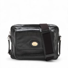 Gucci GG logo plate 574760 leather shoulder bag, black, for women