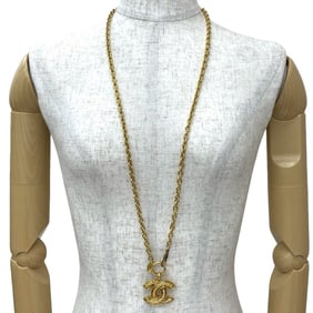 CHANEL Coco Mark Motif GP Chain Necklace Pendant Gold 82465