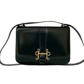 ?K engraved HERMES Sologne Box Calf Leather Semi-Shoulder Bag Pochette Black 75893