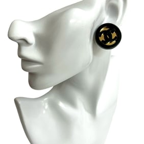 CHANEL Coco Mark Motif GP Plastic Earrings, Gold and Black, 81173