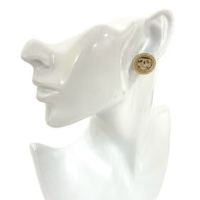 CHANEL Coco Mark Motif GP Rhinestone Earrings Gold 81002