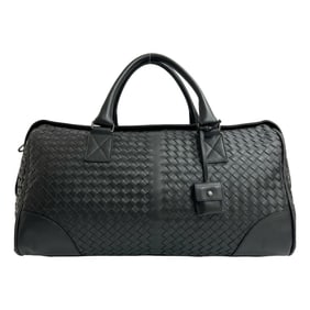 BOTTEGA VENETA Intrecciato Leather Boston Bag/Travel Bag/Handbag, Black, 40181