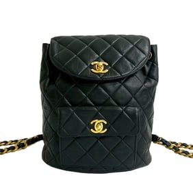 CHANEL Matelasse Coco Lambskin Leather Chain Drawstring Backpack, Black, 35587