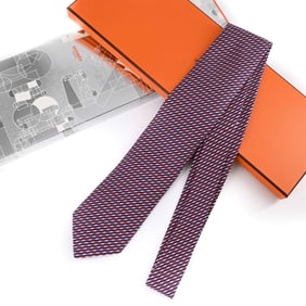 HERMES Silk Striped Tie in Red and Navy