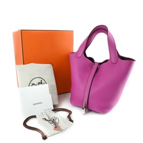 HERMES Picotin Lock PM Handbag/Tote Bag in Taurillon Clemence Leather with Magnolia Pink #C