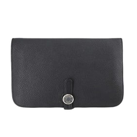 HERMES Dogon GM Duo Togo Leather Long Wallet in Taurillon Clemence Black #X