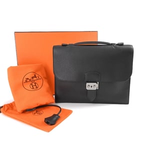 HERMES Sac a Depeche 27 Tote Bag/Handbag in Taurillon Clemence Leather, Black #?I