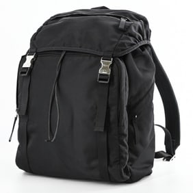 PRADA Tessuto Nylon Backpack, Triangle, Black, 2VZ062