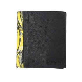 PRADA Saffiano Active Banana Tropical Compact Bifold Wallet in Black for Men and Women