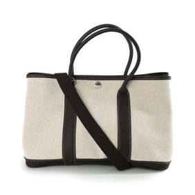 HERMES Garden TPM Handbag Tote Bag in Negonda Leather, Toile H Beige and Brown (K)