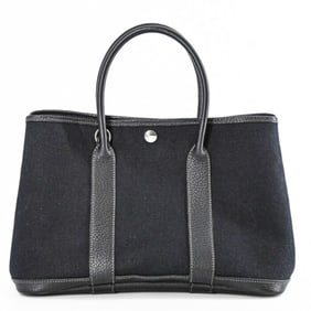 HERMES Garden 30 TPM Handbag Tote Bag Leather Canvas Toile Officier Negonda Black