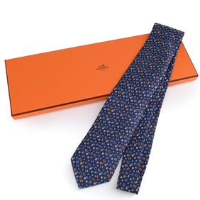 HERMES Icon Chaine d'Ancre Cadena Silk Tie in Navy
