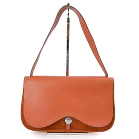 HERMES Sac Colorado MM Shoulder Handbag Potiron Orange Toile Vacherie Leather #?I