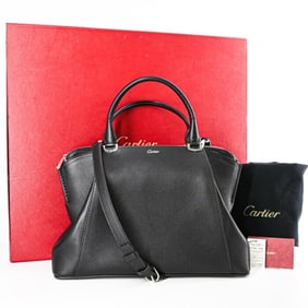 Cartier C de SM Shoulder Handbag Leather Black Women's